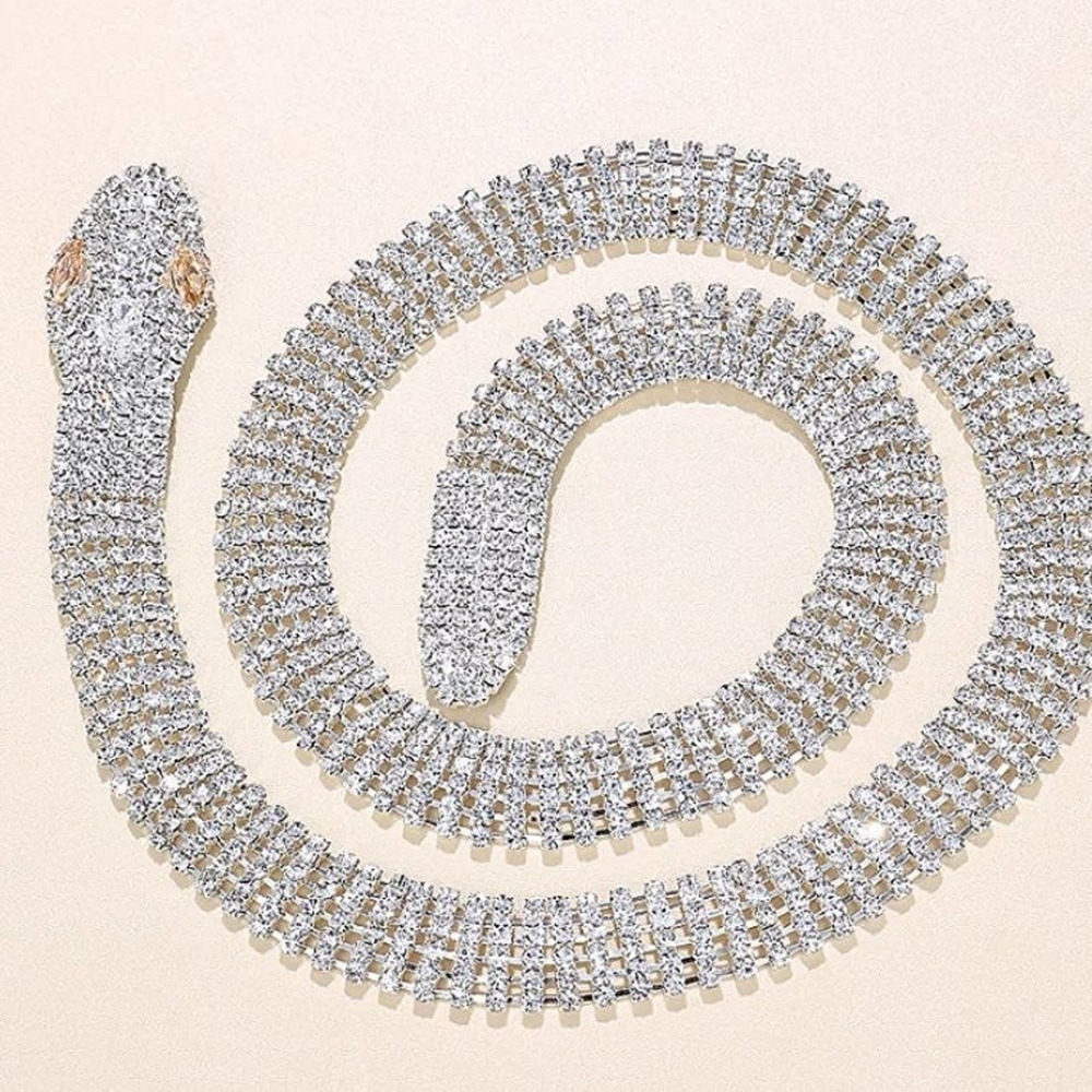NEW CRYSTAL SNAKE SERPENT WHITE GOLD VINTAGE CHOKER NECKLACE - Picture 9 of 12
